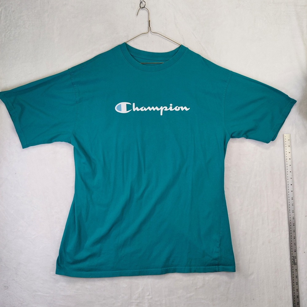 Champion Mens Teal Green Script Logo Short Sleeve T-Shirt 2XLT Tall